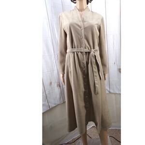 Vintage CARON Chicago Women's Faux Suede Long Sleeved Button Shirt Dress Sz L